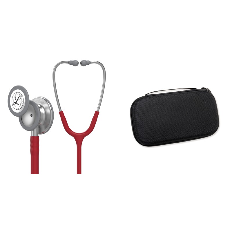 Pachet student - Stetoscop Littmann Classic III Rosu Burgundia 5627 + Borseta negru perlat