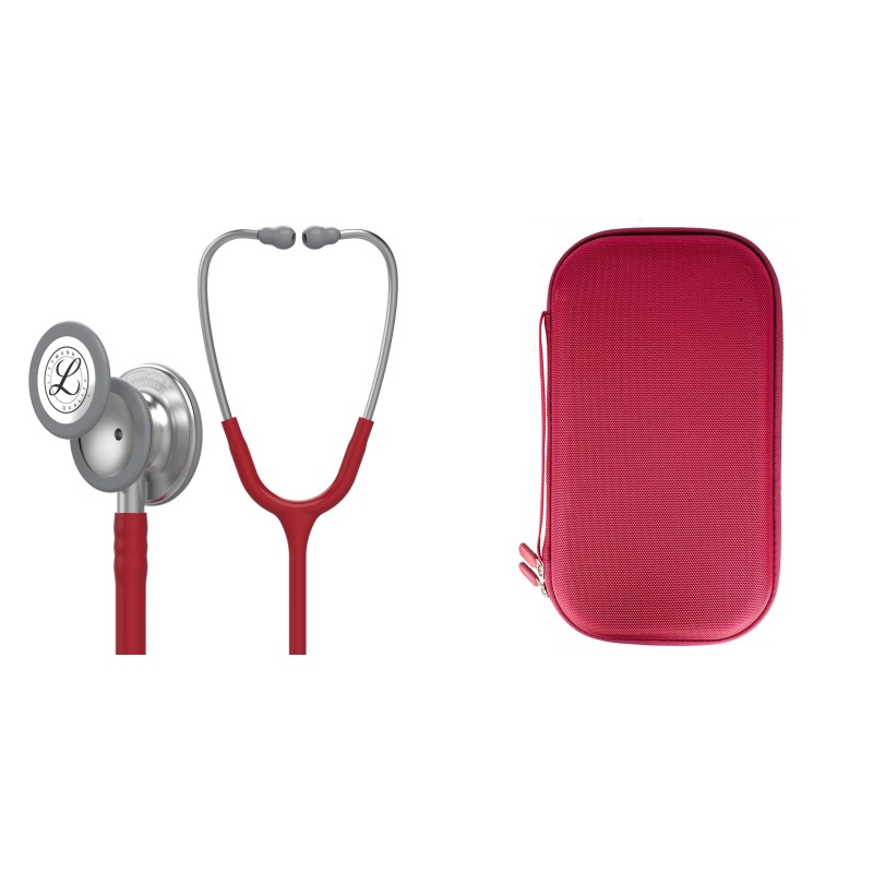 Pachet student - Stetoscop Littmann Classic III Rosu Burgundia 5627 + Borseta rosu perlat