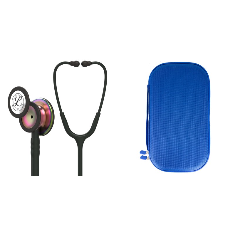 Pachet student - Stetoscop Littmann Classic III Negru cu capsula curcubeu 5870 + Borseta albastru perlat