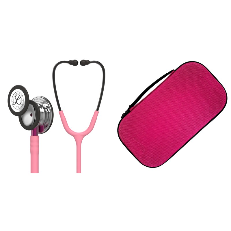 Pachet student -  Stetoscop Littmann Classic III Roz perlat cu capsula oglinda 5962 + Borseta roz perlat