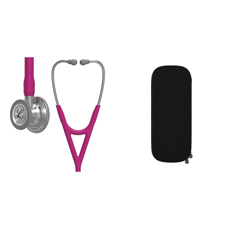 Pachet cardio - Stetoscop Littmann Cardiology IV Roz inchis - Zmeura 6158 + Borseta stetoscop Cardio Neagra