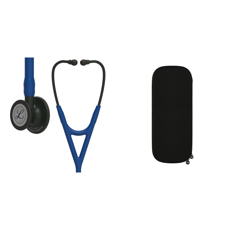 Pachet cardio - Stetoscop Littmann Cardiology IV Bleumarin capsula neagra 6168 + Borseta stetoscop Cardio Neagra