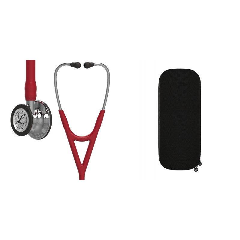 Pachet cardio - Stetoscop Littmann Cardiology IV Rosu burgund, capsula oglinda 6170 + Borseta stetoscop Cardio Neagra