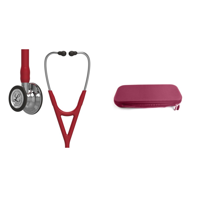 Pachet cardio - Stetoscop Littmann Cardiology IV Rosu burgund, capsula oglinda 6170 + Borseta stetoscop Cardio Plum