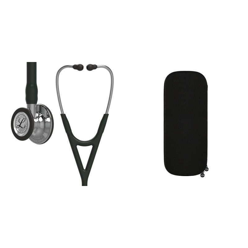 Pachet cardio - Stetoscop Littmann Cardiology IV negru, capsula oglinda 6177 + Borseta stetoscop Cardio Neagra