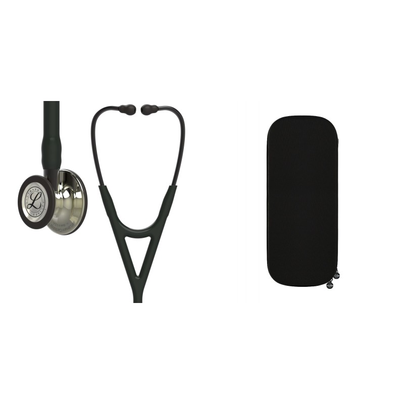 Pachet cardio - Stetoscop Littmann Cardiology IV Negru, capsula sampanie 6179 + Borseta stetoscop Cardio Neagra