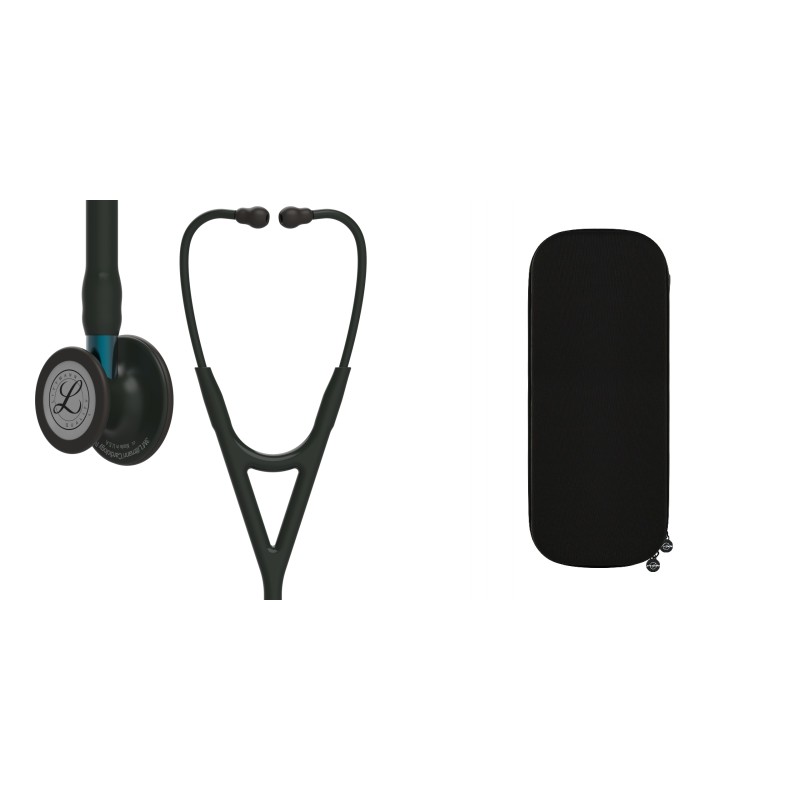 Pachet cardio - Stetoscop Littmann Cardiology IV Negru capsula neagra stem albastru 6201 + Borseta stetoscop Cardio Neagra