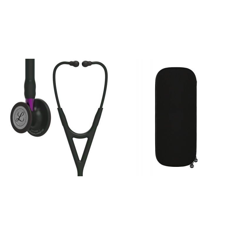Pachet cardio - Stetoscop Littmann Cardiology IV Negru capsula neagra stem violet 6203 + Borseta stetoscop Cardio Neagra