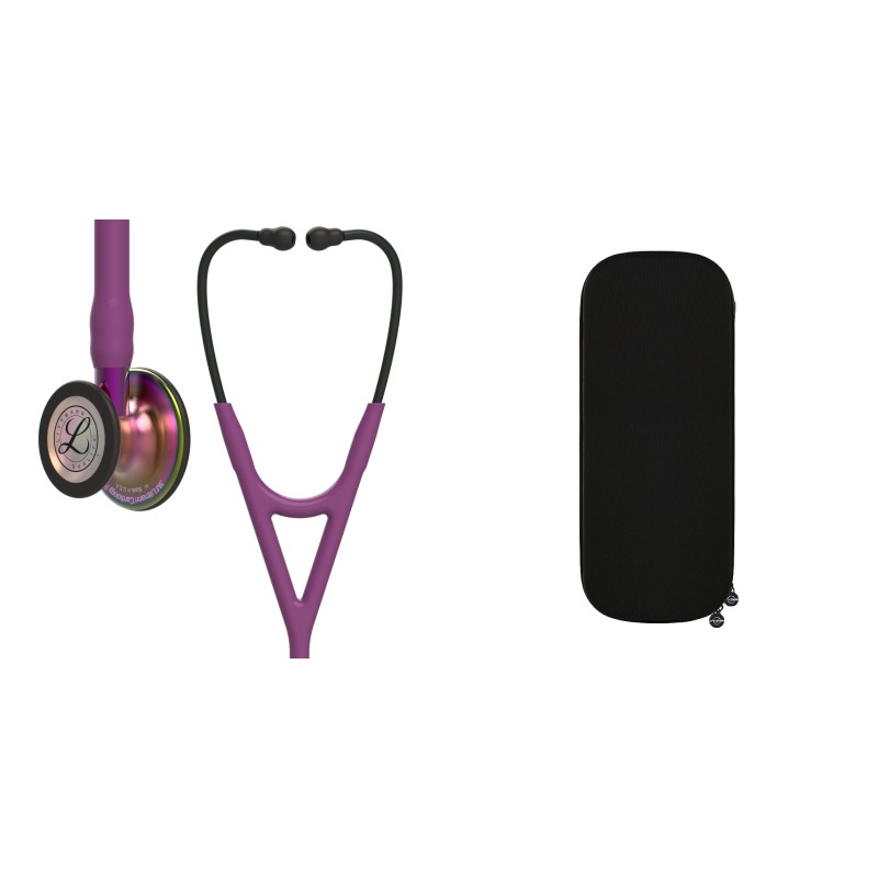 Pachet cardio - Stetoscop Littmann Cardiology IV Plum capsula curcubeu stem violet 6205 + Borseta stetoscop Cardio Neagra