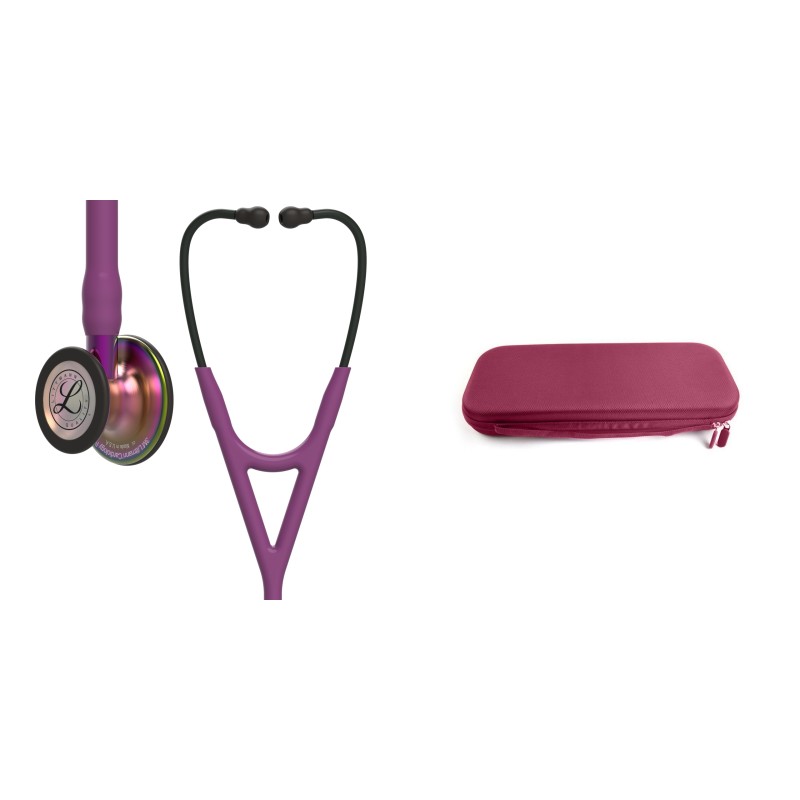 Pachet cardio - Stetoscop Littmann Cardiology IV Plum capsula curcubeu stem violet 6205 + Borseta stetoscop Cardio Plum