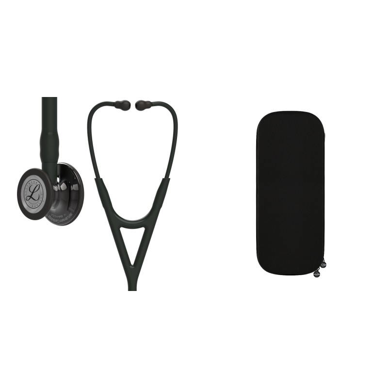 Pachet cardio - Stetoscop Littmann Cardiology IV Negru capsula fumurie finisaj oglinda 6232 + Borseta stetoscop Cardio Neagra