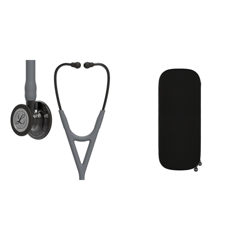 Pachet cardio -Stetoscop Littmann Cardiology IV Gri capsula fumurie reflexie oglinda 6238 + Borseta stetoscop Cardio Neagra