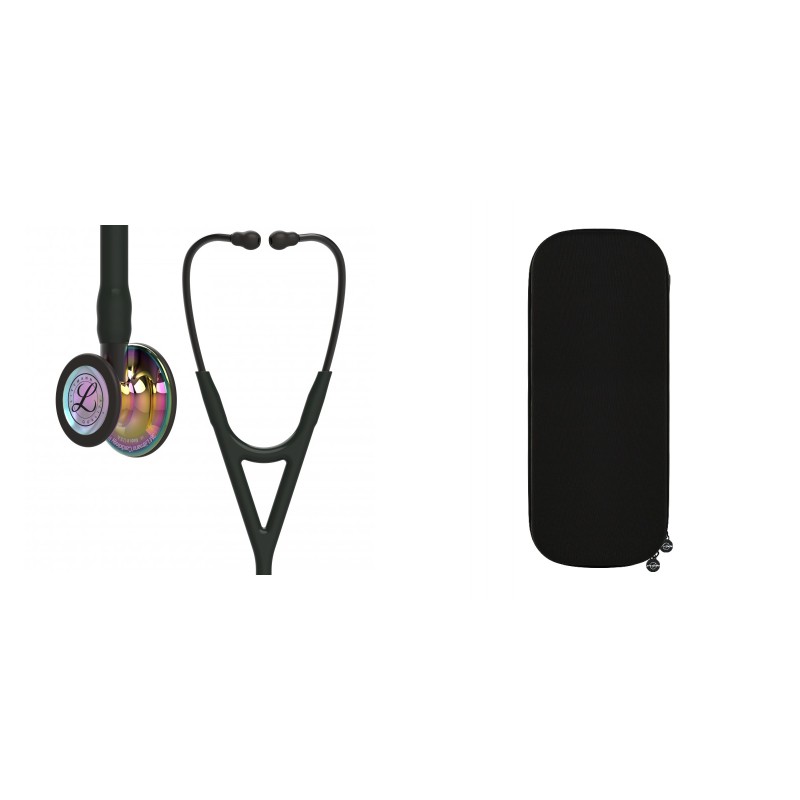 Pachet cardio - Stetoscop Littmann Cardiology IV Negru capsula curcubeu reflexie oglinda 6240 + Borseta stetoscop Cardio Neagra