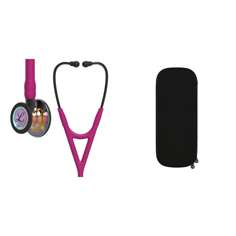 Pachet cardio - Stetoscop Littmann Cardiology IV Roz capsula curcubeu finisaj oglinda 6241 + Borseta stetoscop Cardio Neagra