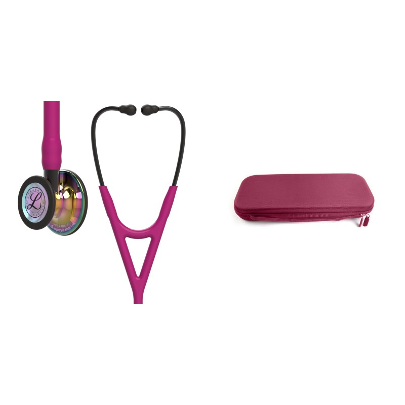 Pachet cardio - Stetoscop Littmann Cardiology IV Roz capsula curcubeu finisaj oglinda 6241 + Borseta stetoscop Cardio Plum