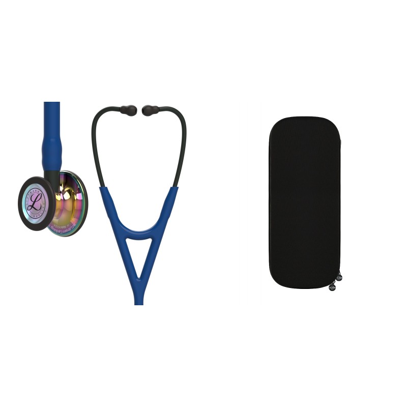 Pachet cardio - Stetoscop Littmann Cardiology IV Bleumarin capsula curcubeu finisaj oglinda 6242 + Borseta stetoscop Cardio Neagra